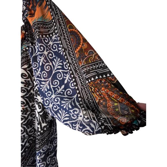 Cha Cha Vente Sheer Boho Hippie Print Tunic Top 2X - Picture 5 of 10